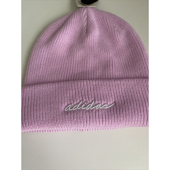Adidas Women's Beanie Script Fold Orchid Purple Hat Cap Embroidered Logo NEW - Picture 2 of 6
